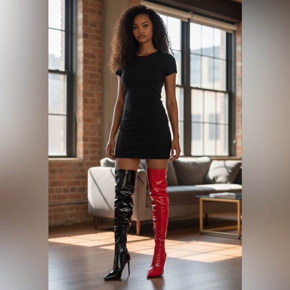 Red and Black Over-the-Knee Boots never been worn